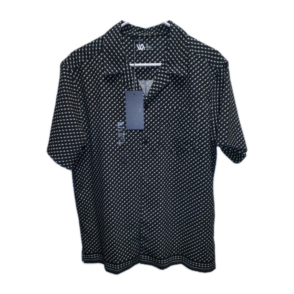 VRST Sport Mens Performance Resort Shirt Pure Black Print Short Sleeve Size M